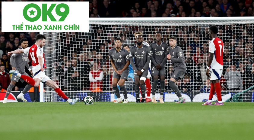 Rice sút phạt đẹp mắt tung lưới Real Madrid – Ảnh: Getty Rice sút phạt đẹp mắt tung lưới Real Madrid – Ảnh: Getty